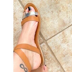 Madewell Sandals Women's Size 10 Ankle Strap Brown Silver Flat Heel Pre-owned